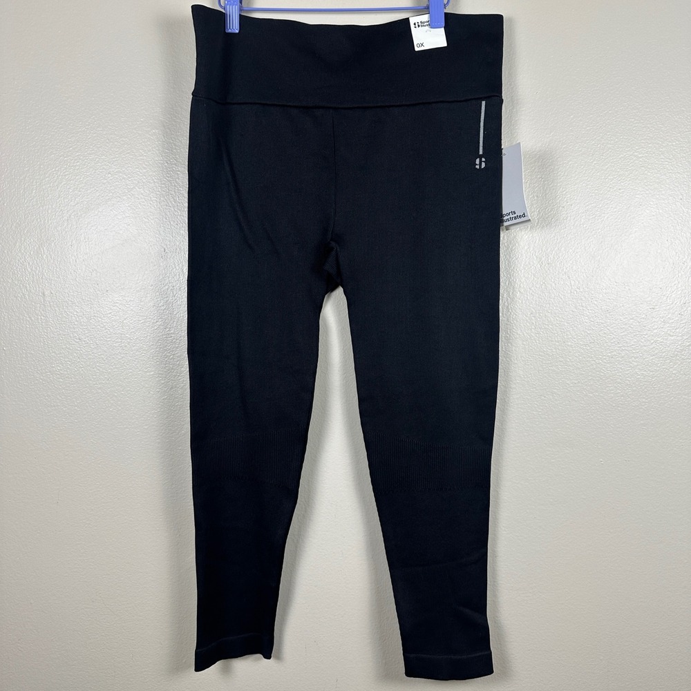 Sports Illustrated Women's 0X Leggings Black Ribbed Seamless High Rise Capri NEW